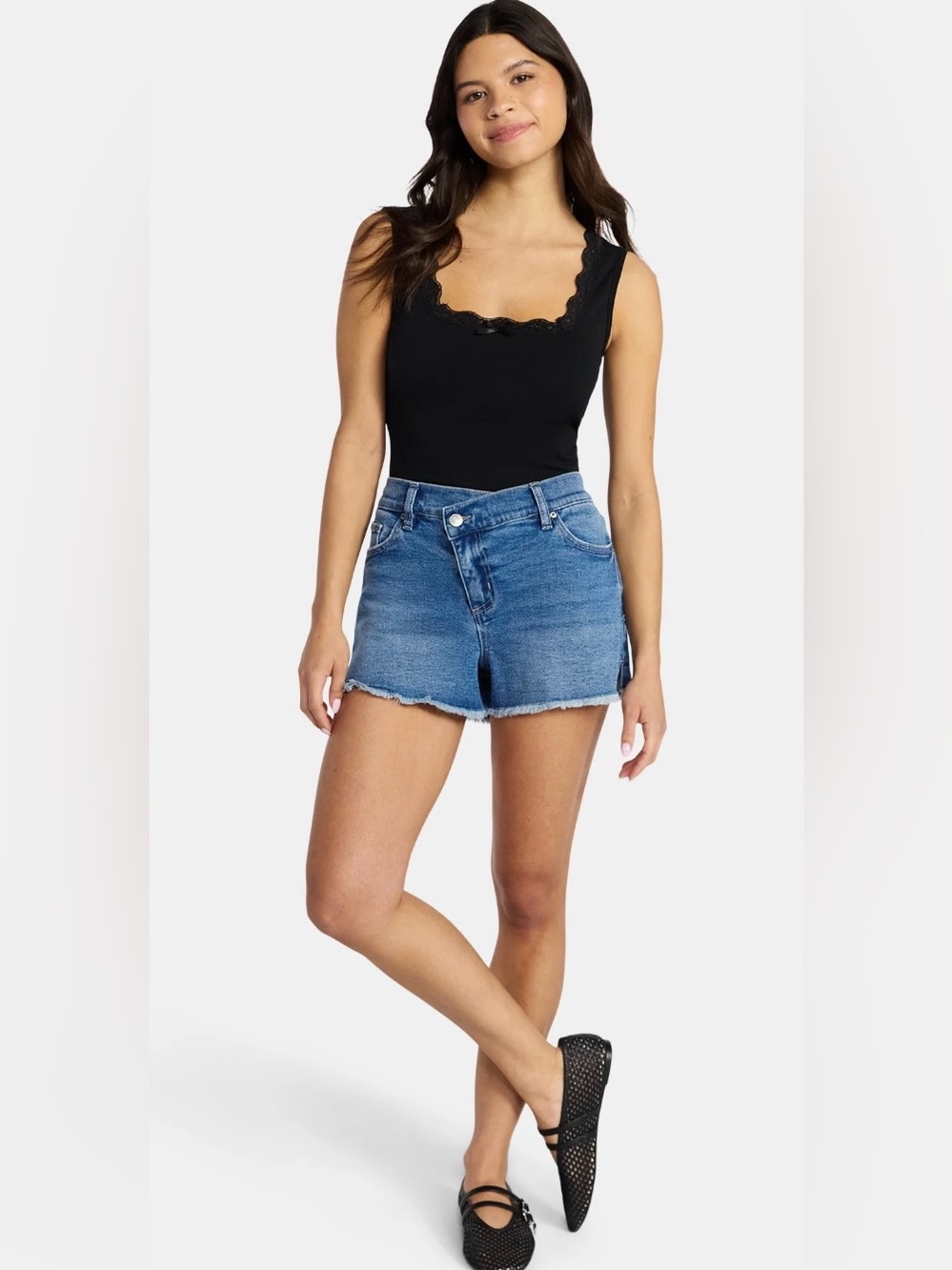 NWT Madden NYC Front Crossover Denim Elastic waist Shorts